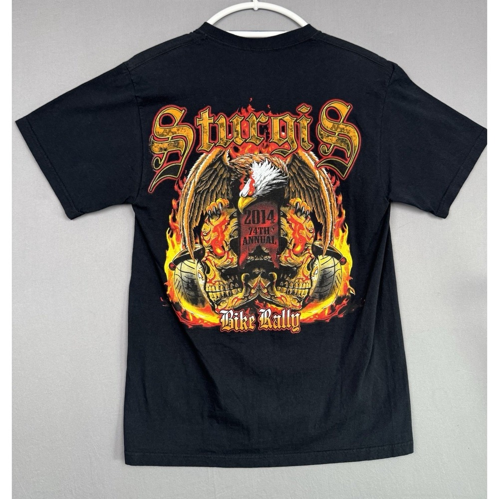 Sturgis Graphic T-Shirt‎ Mens Medium Black Flaming Eagle Motorcycle Biker Skulls